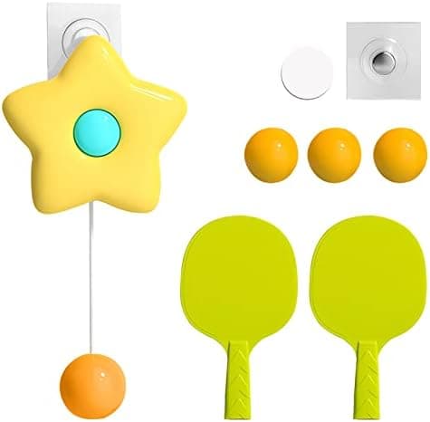 Tischtennis Trainer Set Gelb zum Aufhängen für Indoor Training, Kreatives Hänge Ping Pong Ball Spiel mit Klebehaken, Per