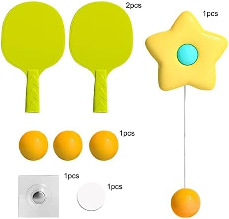 Tischtennis Trainer Set Gelb zum Aufhängen für Indoor Training, Kreatives Hänge Ping Pong Ball Spiel mit Klebehaken, Per