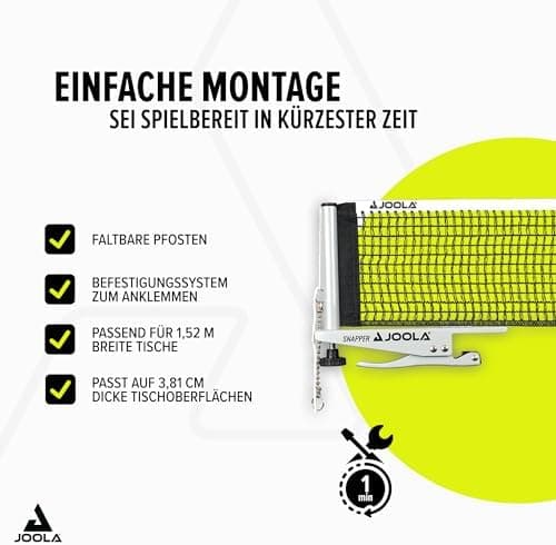 JOOLA Tischtennisnetz Höhenverstellbar mit Feststellschraube Freizeitsport Klemmtechnik - Silber/Schwarz One Size