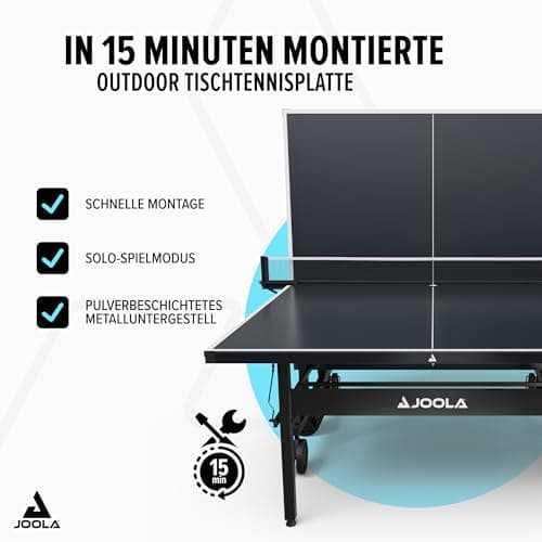 JOOLA Outdoor Tischtennisplatte NOVA - wasserdicht, klappbar, höhenverstellbar mit Netz | Ideal für Familien mit Kindern
