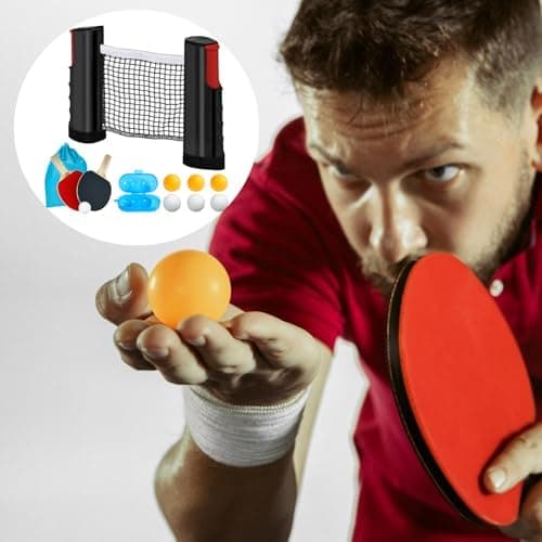 Profi Tischtennisschläger Set: 2 Schläger + Einziehbares Netz + 6 Bälle + Tragetasche + Ballbox | Tischtennis Set für Er