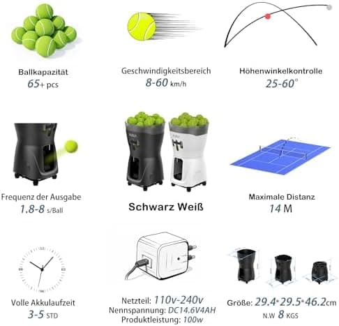 PT-MINIPro Tragbare Tennisballmaschine - Leichte Indoor-Tennismaschine für Schulen mit APP-Steuerung und 65-Ball-Kapazit