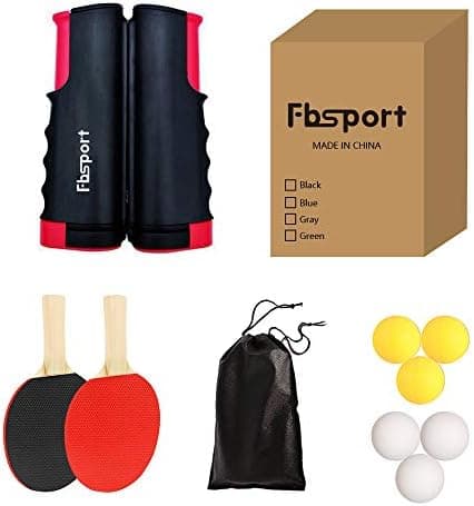 FBSPORT Tischtennis-Set für Anfänger und Fortgeschrittene mit 2 Schlägern, 6 Bällen und einem ausziehbaren Netz