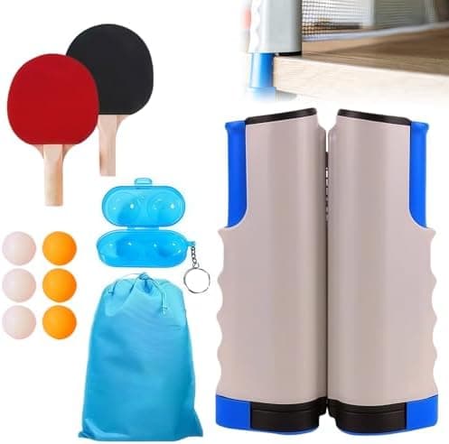Profi Tischtennisschläger Set: 2 Schläger + Einziehbares Netz + 6 Bälle + Tragetasche + Ballbox | Tischtennis Set für Er