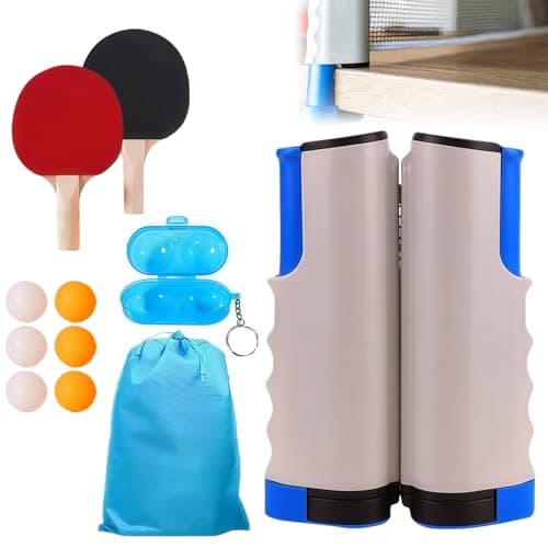 Profi Tischtennisschläger Set: 2 Schläger + Einziehbares Netz + 6 Bälle + Tragetasche + Ballbox | Tischtennis Set für Er