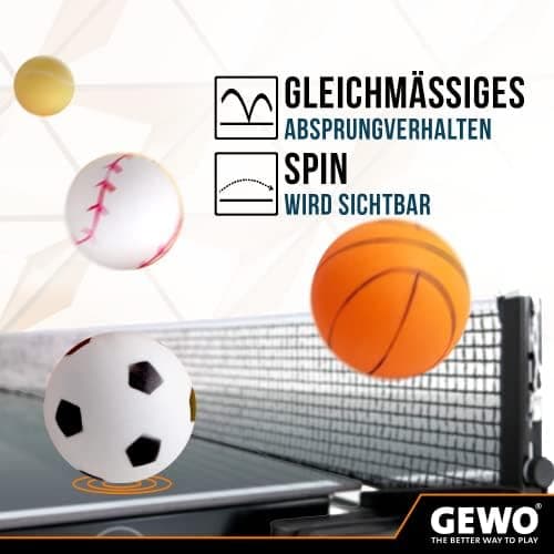 GEWO Sports-Mix Tischtennisbälle für Erwachsene - Plastik Tischtennisbälle - 12 Farbenvollerei, großformatig, perfekt fü