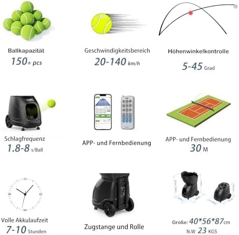 PT-9001Pro Tennisballmaschine - Mobile Ballwerfer mit APP-Steuerung & Variable Geschwindigkeit für Profis