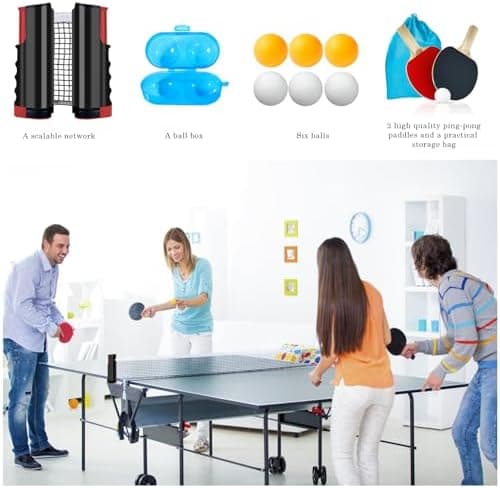 Profi Tischtennisschläger Set: 2 Schläger + Einziehbares Netz + 6 Bälle + Tragetasche + Ballbox | Tischtennis Set für Er