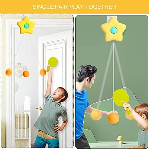 Tischtennis Trainer Set Gelb zum Aufhängen für Indoor Training, Kreatives Hänge Ping Pong Ball Spiel mit Klebehaken, Per
