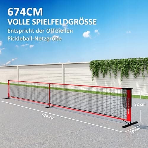 SPORTNOW Pickleball-Netz tragbares Set für Outdoor-Spieler mit Netz, Ballaufsammler, Vier Bälle und Spielfeldmarkierungs