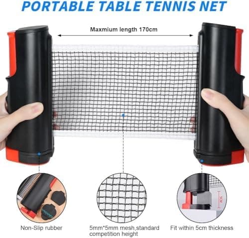 Flintronic Ausziehbares Tragbares Tischtennisnetz für Outdoor und Indoor, ideal für alle Tische, Maximale Länge 170 cm