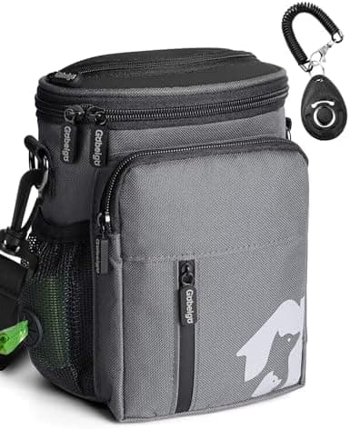 Gobeigo Leckerli-Tasche für Hunde + 8 Tassen und Trainings-Clicker + integrierter Kotbeutelspender + 3-Weg-tragbarer Out
