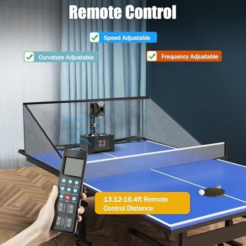 OUKANING Automatische Tischtennismaschine mit Fernbedienung & Netz, Ping Pong Ball Wurfmaschine 35-90 Balls/Min, Tischte