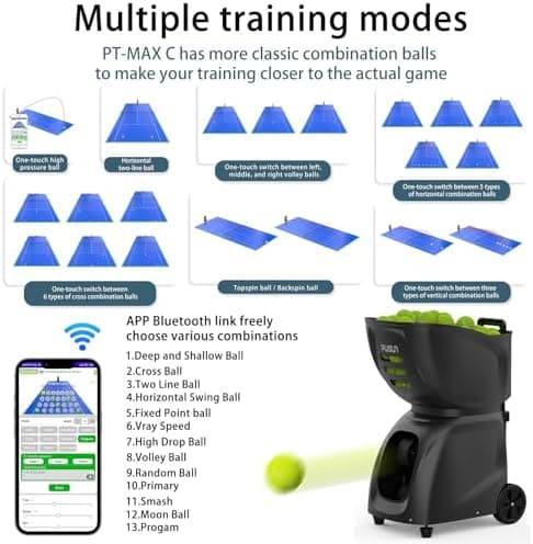 PT-MAXC Advanced Tennis Ball Launcher - Hohe Präzision, eingeBAgelbare Geschwindigkeit und Spinning. Ideal für Solo-Übun