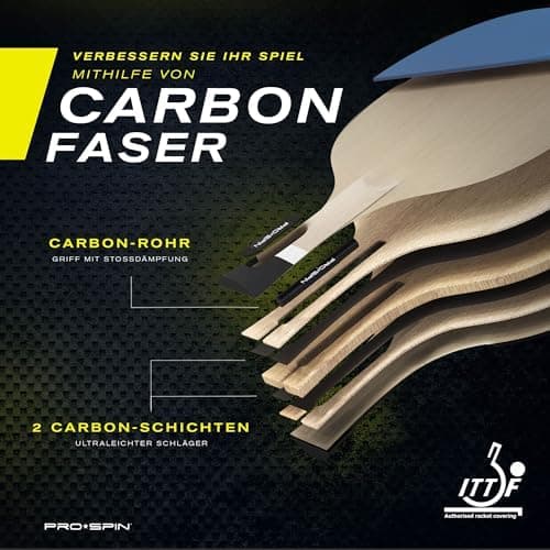 PRO-SPIN Tischtennisschläger - Premium Carbon Profischläger mit Überlegener Präzision und Spin, Profi-Obergummi, 2,0mm S