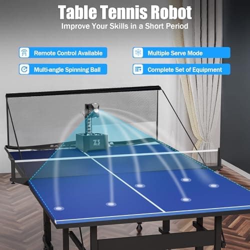 OUKANING Automatische Tischtennismaschine mit Fernbedienung & Netz, Ping Pong Ball Wurfmaschine 35-90 Balls/Min, Tischte