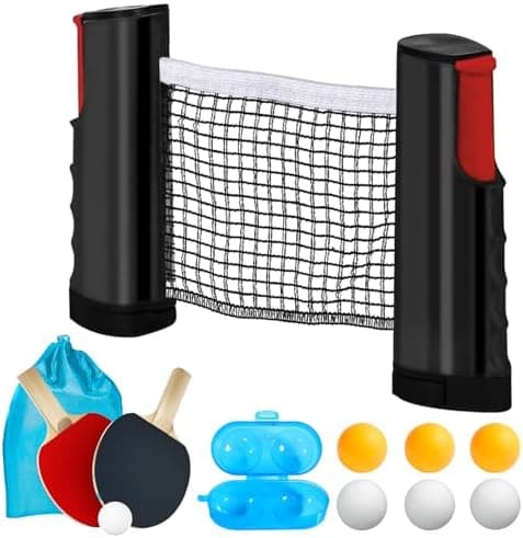 Profi Tischtennisschläger Set: 2 Schläger + Einziehbares Netz + 6 Bälle + Tragetasche + Ballbox | Tischtennis Set für Er