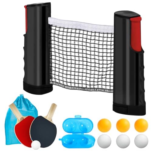 Profi Tischtennisschläger Set: 2 Schläger + Einziehbares Netz + 6 Bälle + Tragetasche + Ballbox | Tischtennis Set für Er