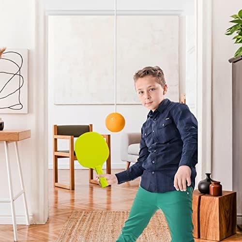 Tischtennis Trainer Set Gelb zum Aufhängen für Indoor Training, Kreatives Hänge Ping Pong Ball Spiel mit Klebehaken, Per