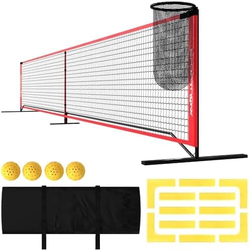 SPORTNOW Pickleball-Netz tragbares Set für Outdoor-Spieler mit Netz, Ballaufsammler, Vier Bälle und Spielfeldmarkierungs