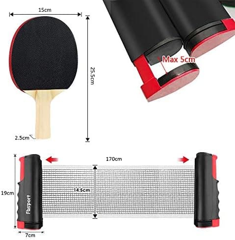 FBSPORT Tischtennis-Set für Anfänger und Fortgeschrittene mit 2 Schlägern, 6 Bällen und einem ausziehbaren Netz