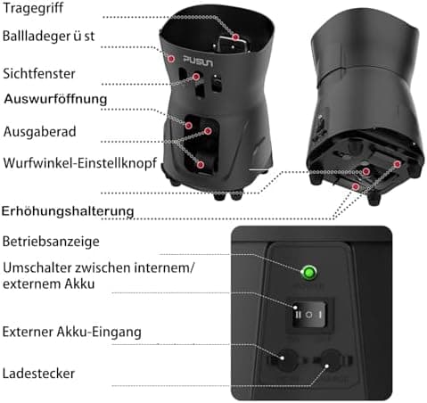 PT-MINIPro Tragbare Tennisballmaschine - Leichte Indoor-Tennismaschine für Schulen mit APP-Steuerung und 65-Ball-Kapazit
