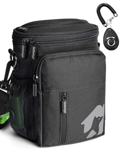 Gobeigo Leckerli-Tasche für Hunde + 8 Tassen und Trainings-Clicker + integrierter Kotbeutelspender + 3-Weg-tragbarer Out