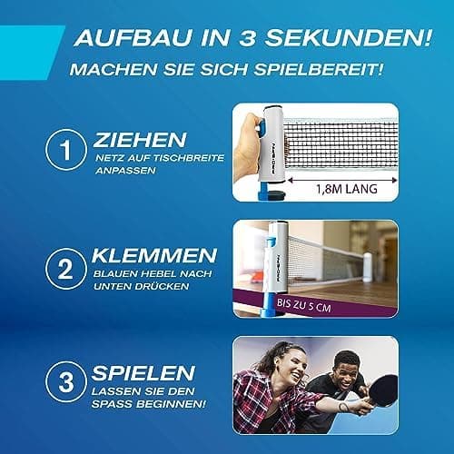 PRO-SPIN Tischtennisnetz - Ausziehbares Tragbares Tischtennisnetz Für Alle Alter (verstellbare Länge) – Ideal für Outdoo