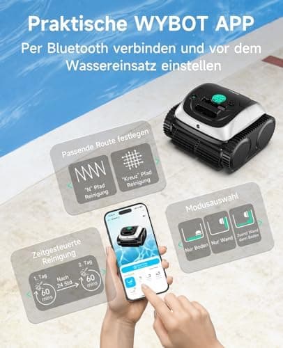 WYBOT C1 Poolroboter - Akkubetrieb, 150 Min. Kabellos, Intelligente Routenplanung für Poolreinigung