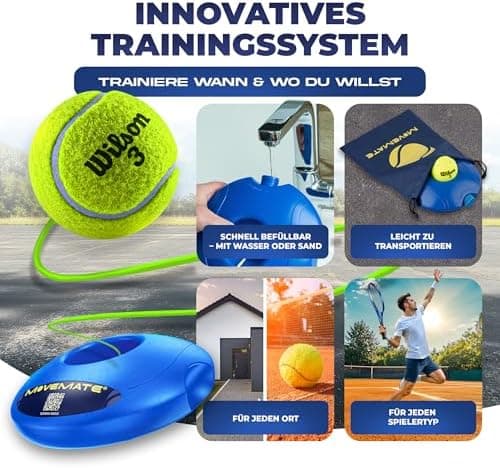 MOVEMATE Wilson® Tennisball Trainer Set | Innovativ für Kinder & Erwachsene außer Haus | Kostenlose Übungsvideos inklusi