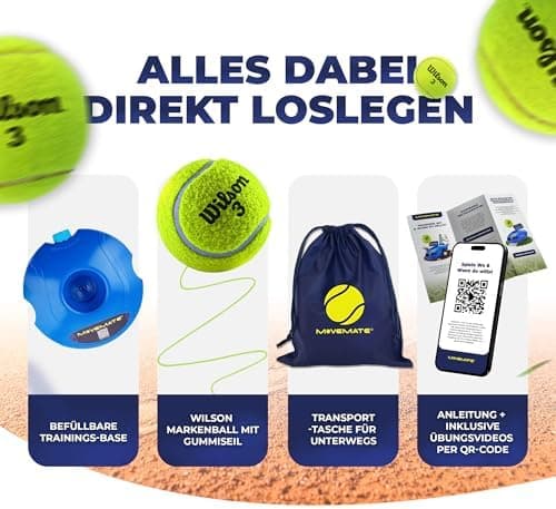 MOVEMATE Wilson® Tennisball Trainer Set | Innovativ für Kinder & Erwachsene außer Haus | Kostenlose Übungsvideos inklusi