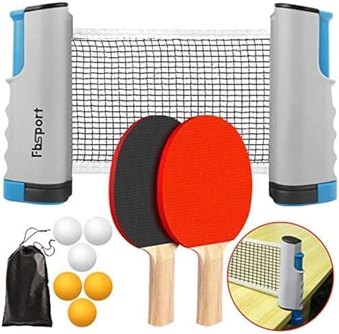 FBSPORT Tischtennis-Set für Anfänger und Fortgeschrittene mit 2 Schlägern, 6 Bällen und einem ausziehbaren Netz