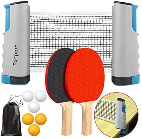 FBSPORT Tischtennis-Set für Anfänger und Fortgeschrittene mit 2 Schlägern, 6 Bällen und einem ausziehbaren Netz