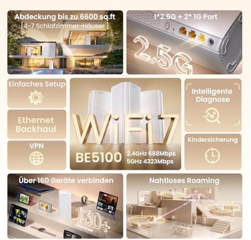 Tenda ME6 Pro Wi-Fi 7 Mesh System - Breite Abdeckung und Nahtloses Roaming, 3er Pack