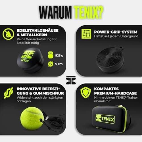 TENIX® Tennis-Trainer Set mit Power-Grip-System für Kinder & Erwachsene | Tennis alleine im Hof, im Park, auf dem Tennis