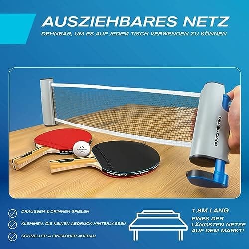 PRO-SPIN Tischtennisnetz - Ausziehbares Tragbares Tischtennisnetz Für Alle Alter (verstellbare Länge) – Ideal für Outdoo