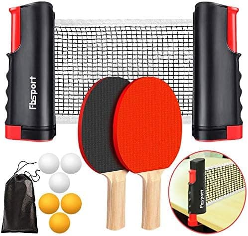 FBSPORT Tischtennis-Set für Anfänger und Fortgeschrittene mit 2 Schlägern, 6 Bällen und einem ausziehbaren Netz