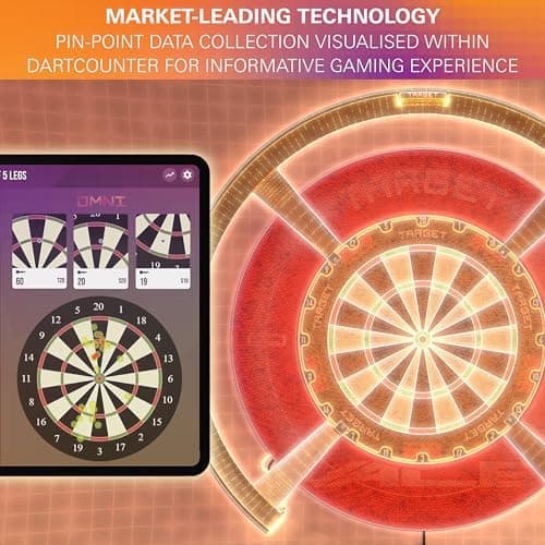 TARGET Darts Omni Dartboard mit Punktezählkamera und LED-Beleuchtung | Ideal für Dartsfans in deraison | Dartscheibe mit