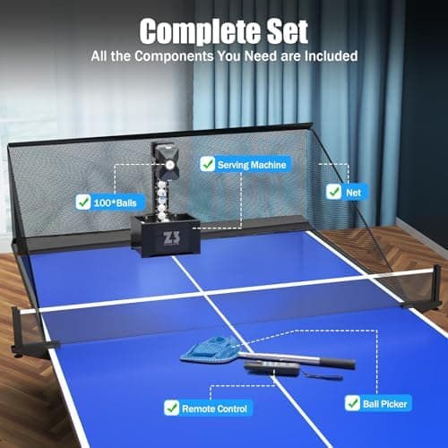 OUKANING Automatische Tischtennismaschine mit Fernbedienung & Netz, Ping Pong Ball Wurfmaschine 35-90 Balls/Min, Tischte