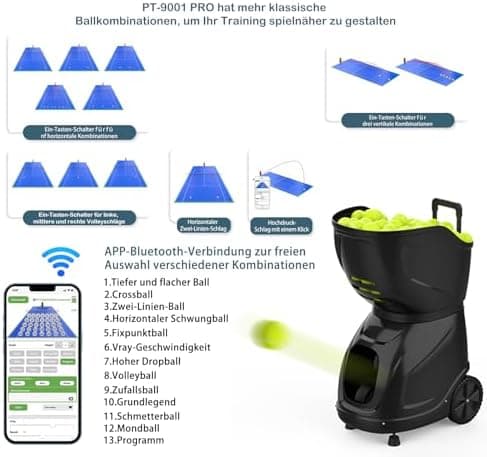 PT-9001Pro Tennisballmaschine - Mobile Ballwerfer mit APP-Steuerung & Variable Geschwindigkeit für Profis
