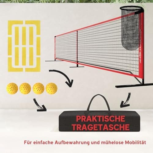 SPORTNOW Pickleball-Netz tragbares Set für Outdoor-Spieler mit Netz, Ballaufsammler, Vier Bälle und Spielfeldmarkierungs