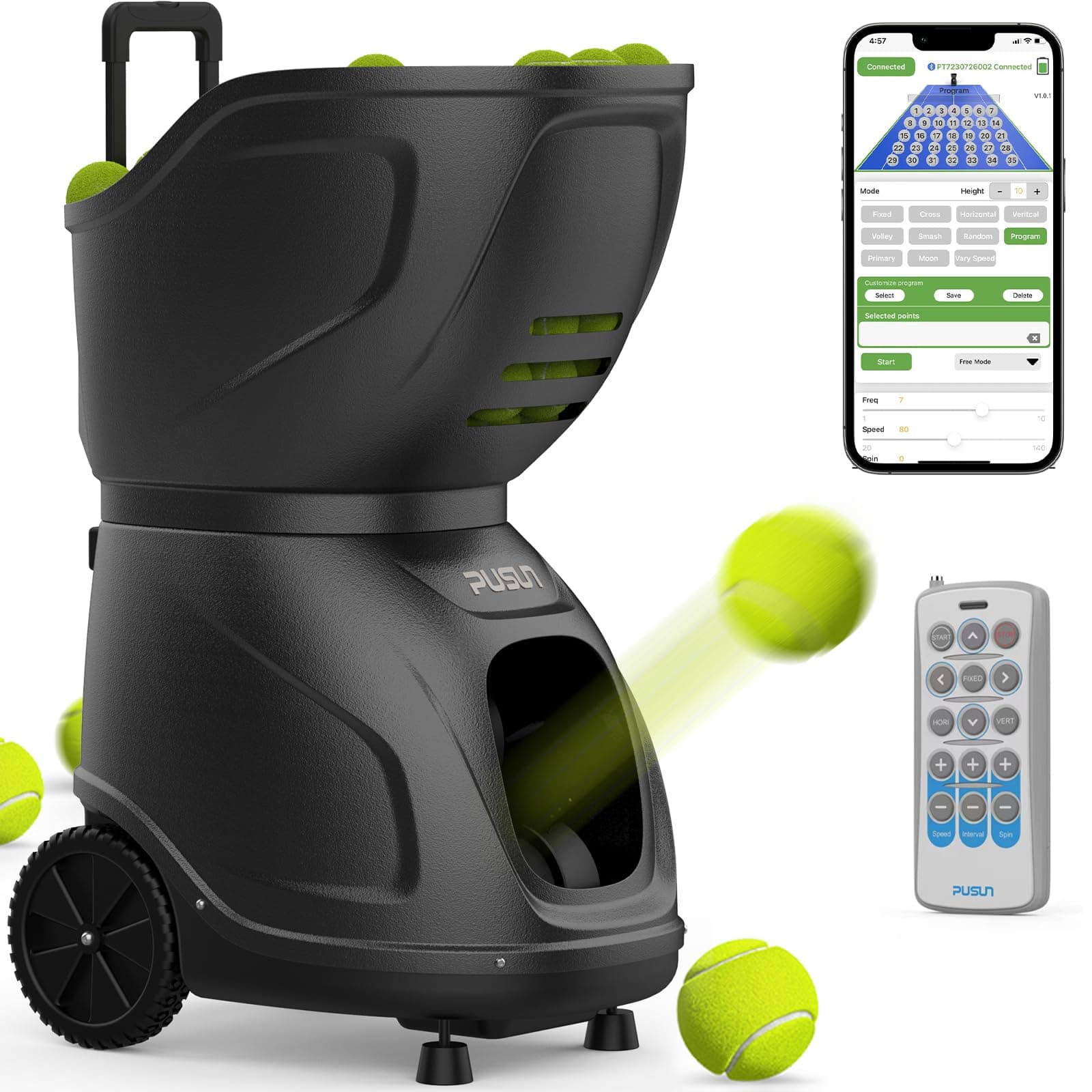 PT-9001Pro Tennisballmaschine - Mobile Ballwerfer mit APP-Steuerung & Variable Geschwindigkeit für Profis