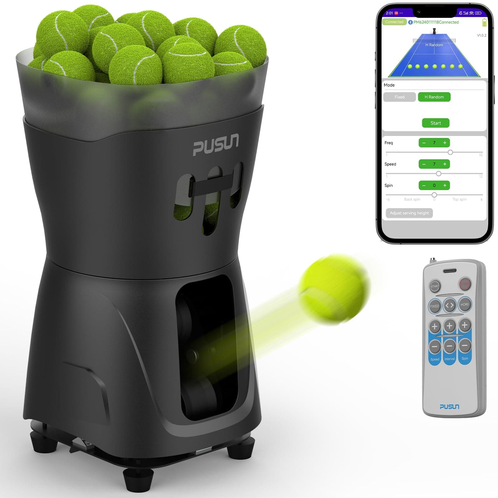 PT-Mini Pro Tennisballmaschine - professioneller automatischer Ballwerfer für Erwachsene mit Smart-App-Steuerung und Bat