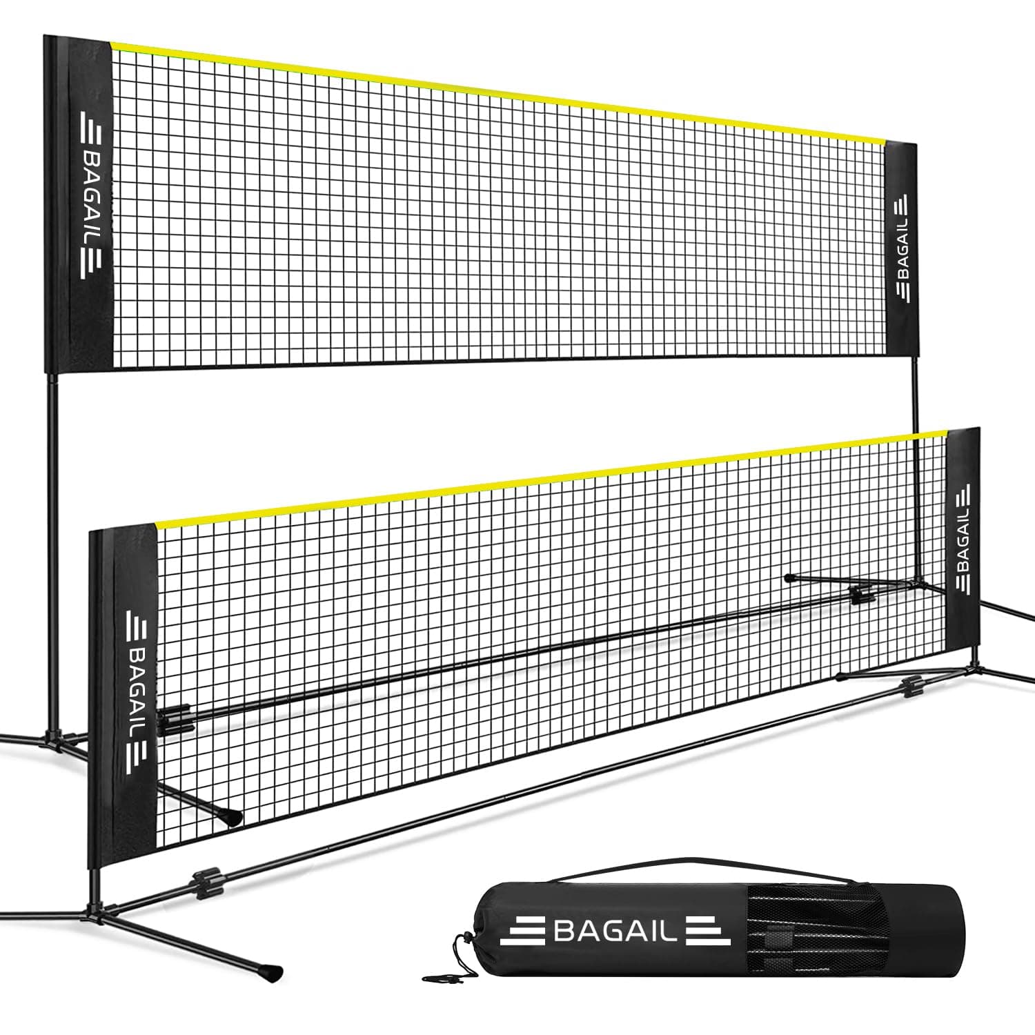 BAGAIL.Recycled Claim Standard 100% Recycling-Badmintonnetz, faltbares Nylonnetz, höhenverstellbarer Ständer und Trageta
