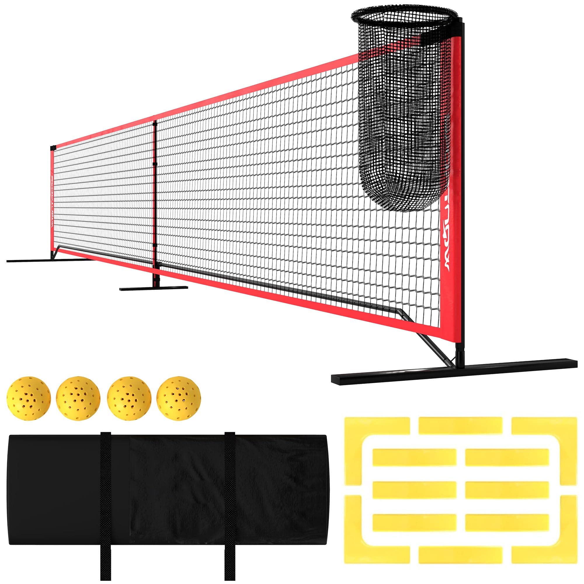 SPORTNOW Pickleball-Netz tragbares Set für Outdoor-Spieler mit Netz, Ballaufsammler, Vier Bälle und Spielfeldmarkierungs