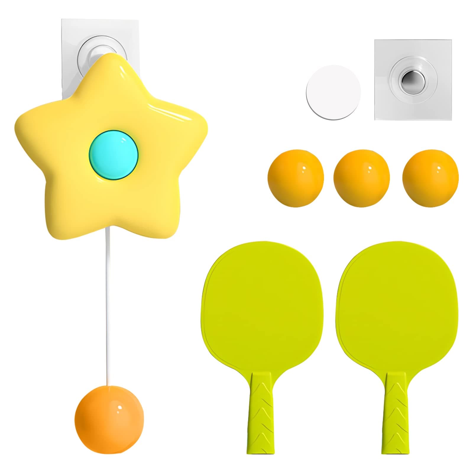 Tischtennis Trainer Set Gelb zum Aufhängen für Indoor Training, Kreatives Hänge Ping Pong Ball Spiel mit Klebehaken, Per