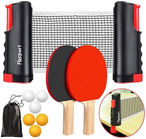 FBSPORT Tischtennis-Set für Anfänger und Fortgeschrittene mit 2 Schlägern, 6 Bällen und einem ausziehbaren Netz