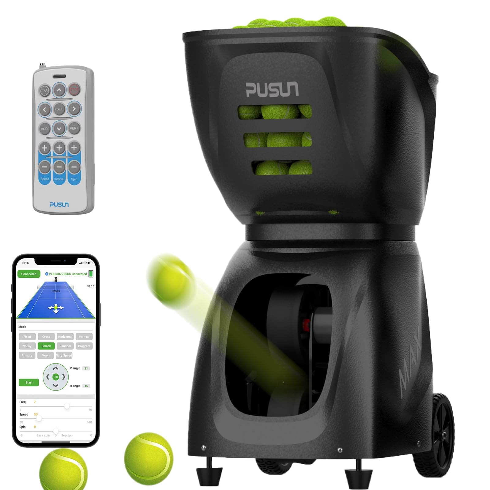 PUSUN PT-Max C Padel- und Tennisballmaschine für professionelle Trainingsbedürfnisse
| PUSUN PT-Max C Dual-Control Ball