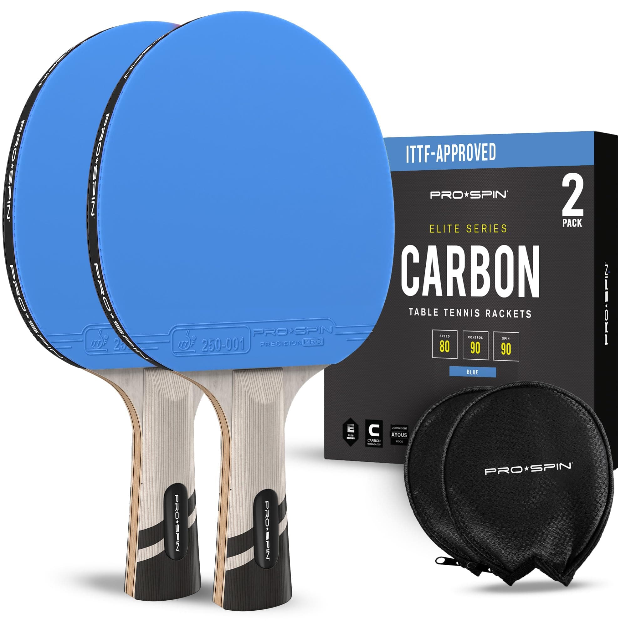 PRO-SPIN Tischtennisschläger - Premium Carbon Profischläger mit Überlegener Präzision und Spin, Profi-Obergummi, 2,0mm S