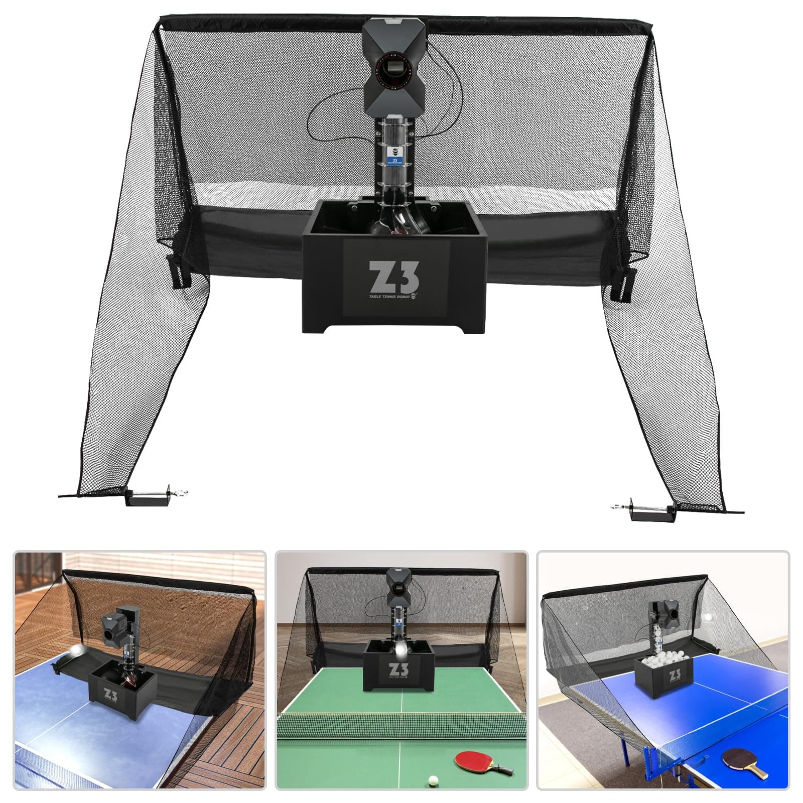 Profi Tischtennis-Trainer-Robot-Maschine für Fortgeschrittene Spieler mit Automatikwurf-Funktionsballwerfer, 40 cm x 60
